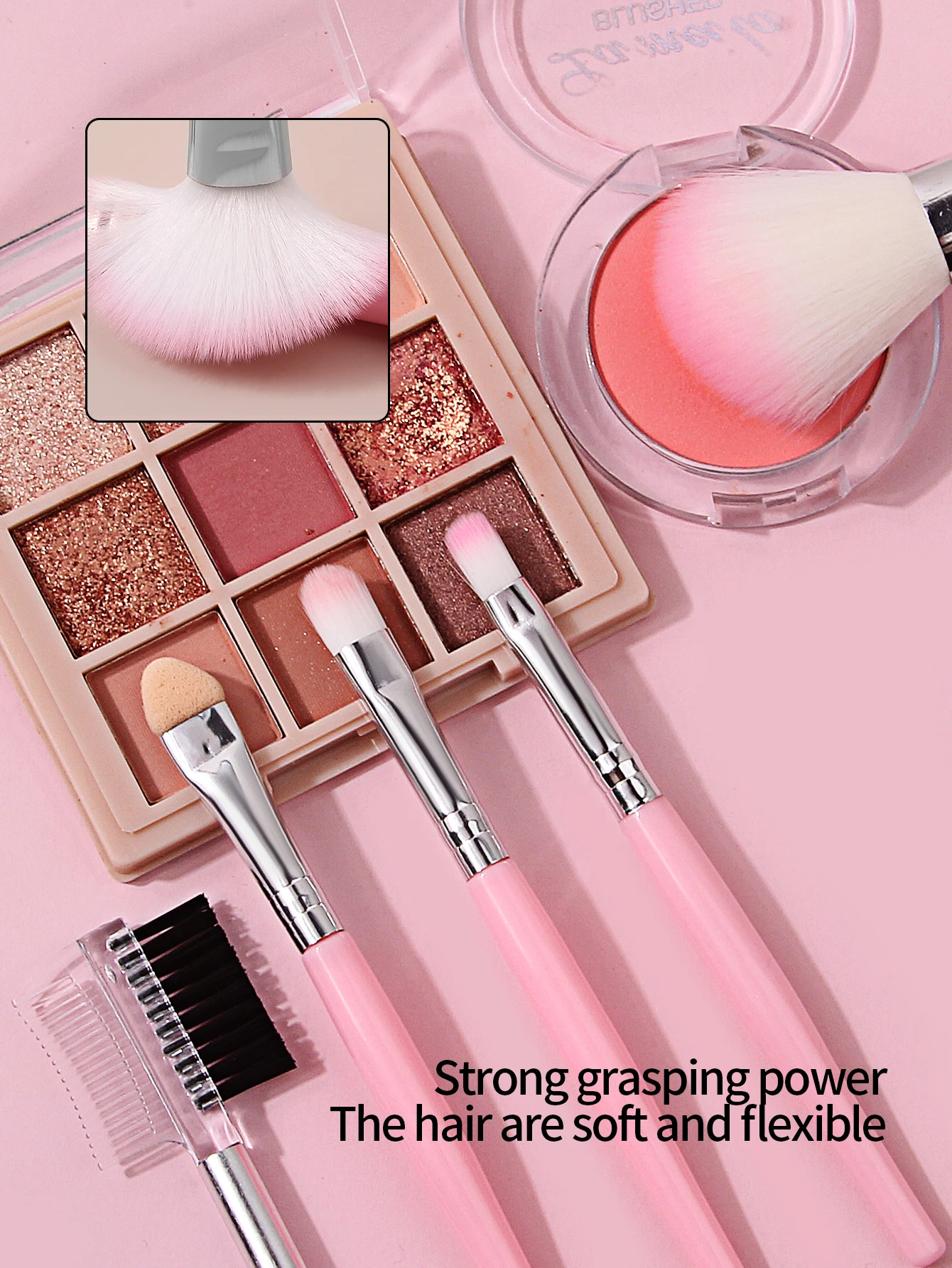 7個入りミニポータブルパウダーブラシ、チークブラシ、アイシャドウブラシ、メイクブラシセット＆ソフトメイクスポンジパフ