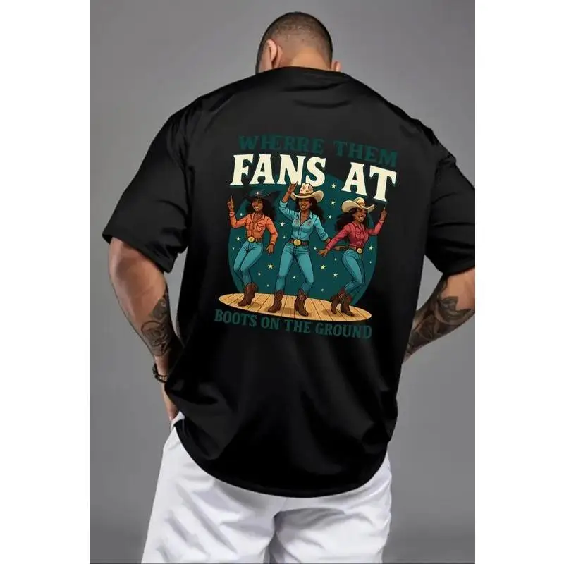 

Country Music T-shirt Women Cowboy Graphic Tee Where Them Fans At Print Western Style Top Concert Outfit Trendy Gift