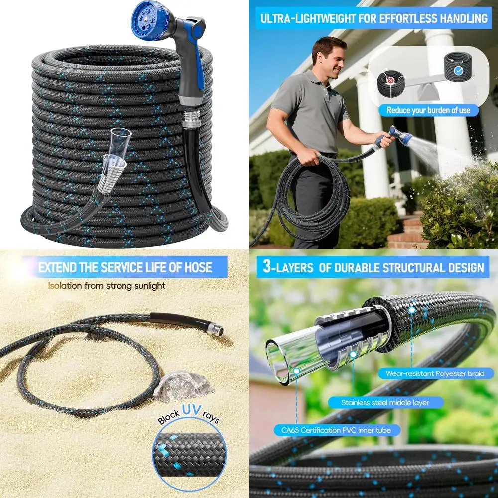 

Гибкий садовый шланг длиной 75 футов с распылителем с 8 рисунками, легкая нержавеющая сталь, нерасширяющийся для прочных растворов для полива