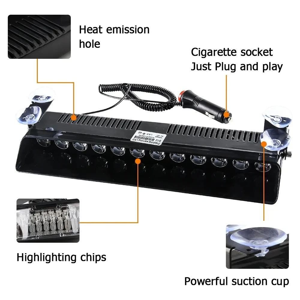 ضوء ستروب زجاجي للسيارة ، ضوء فلاش للطوارئ ، شريط ضوء تحذير ، أضواء رجال الإطفاء للمركبات ، 12 فولت