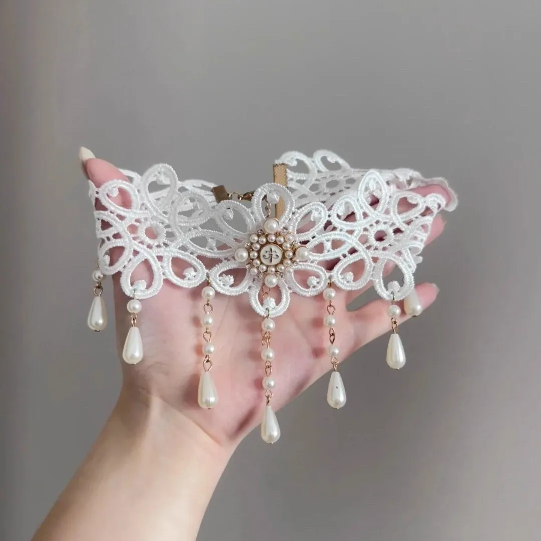 Variant: Lace pearl tassel wh