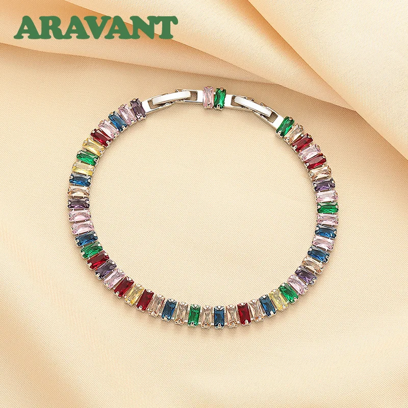 ARAVANT 925 Silver 2.5*5mm Multi Color Zircon Bracelets Chains For Women Girls Fashion Jewelry