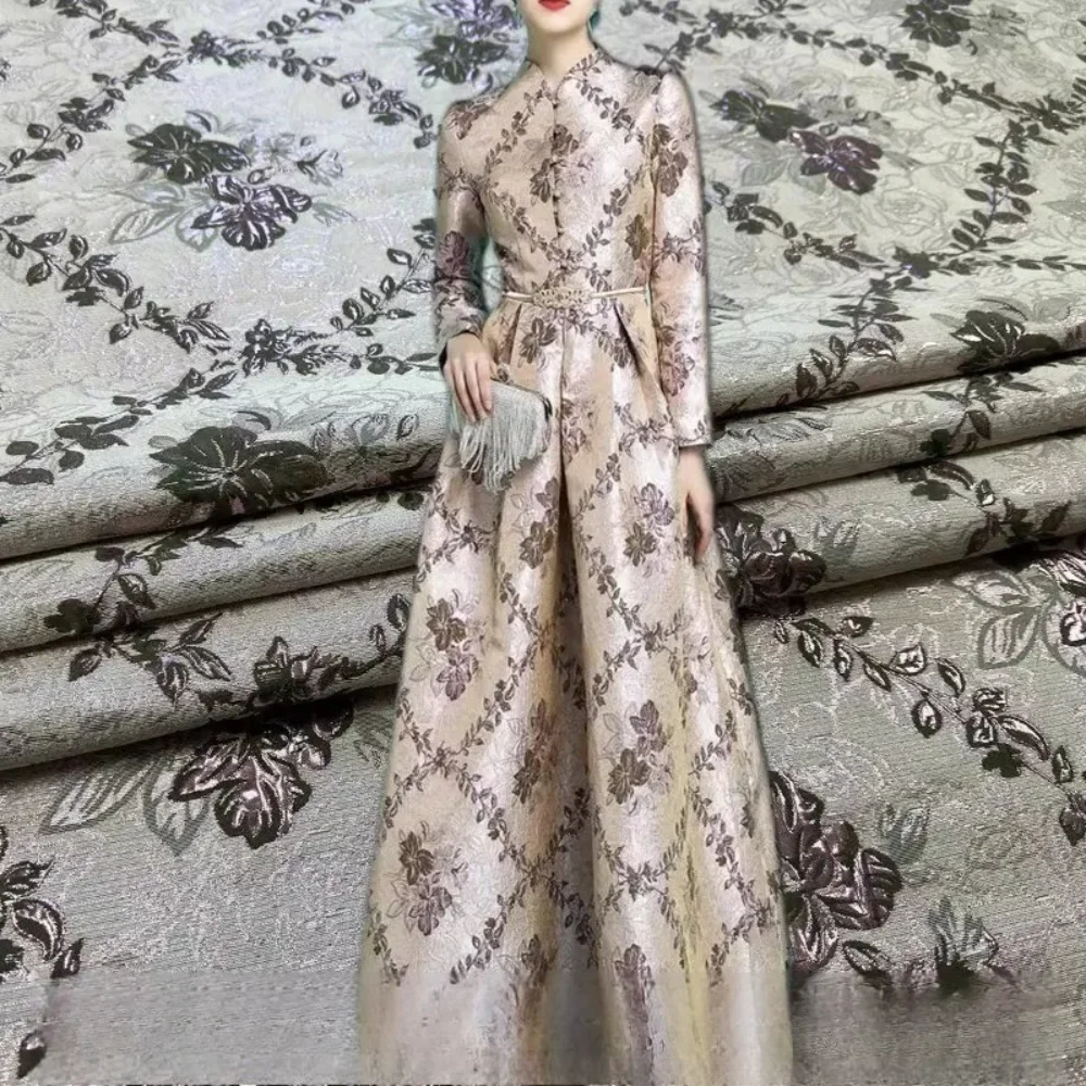 

Ретро-платье-ветровка из жаккардовой ткани с металлическим узором, пышная юбка-зонтик, модная одежда из парчи для шитья своими руками