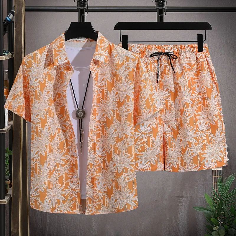 Conjunto de camisa de estilo playero para hombre, camisa con estampado 3D de un solo pecho y pantalones cortos, conjunto de 2 piezas de gran tamaño,