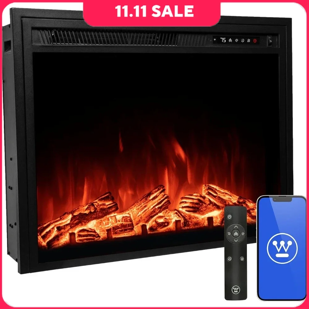 

28 Inch Electric Fireplaces Heater, in-Wall Recessed Fireplace Insert, 24 Hour Timer, Color Changing Flames, Electric Fireplaces