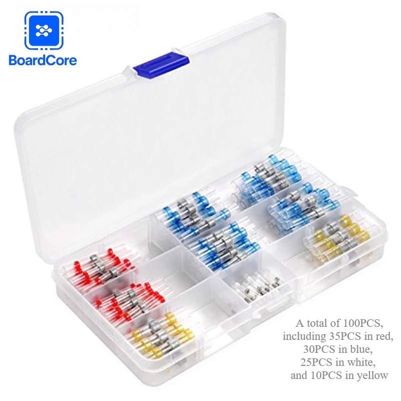 100pcs Waterproof Heat Shrink Butt Connectors Solder Sleeve Electrical Cable Terminal Red Blue White Yellow