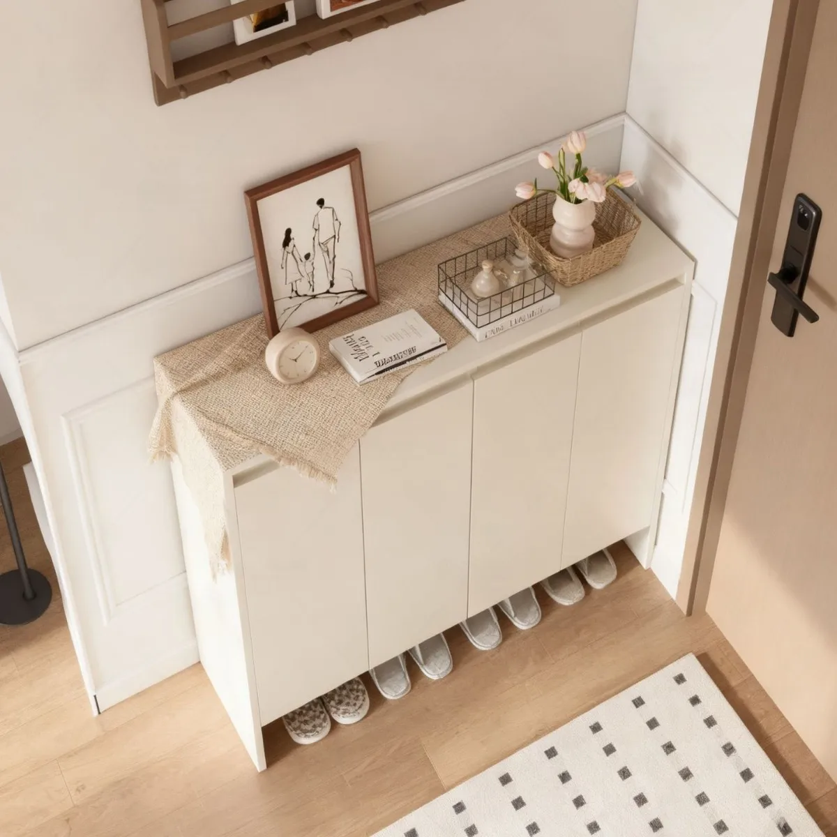 Solid wood multi-layer board shoe cabinet 2025 popular corridor entrance shoe cabinet household
