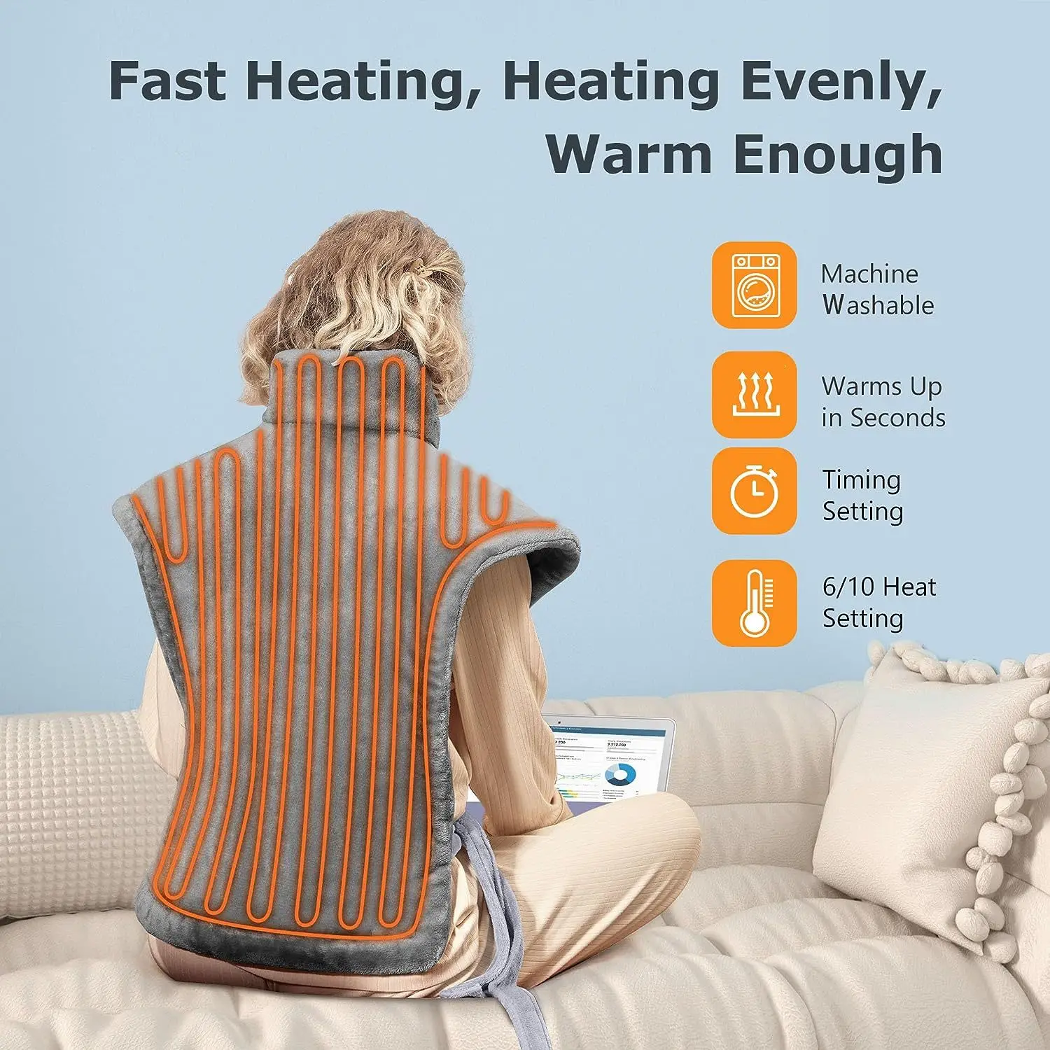 

Шаль с электрическим подогревом, 3-уровневый горячий компресс, постоянная температура, зимняя шаль для шеи, спины, живота, ног, талии, бандаж, зима, сохраняет тепло