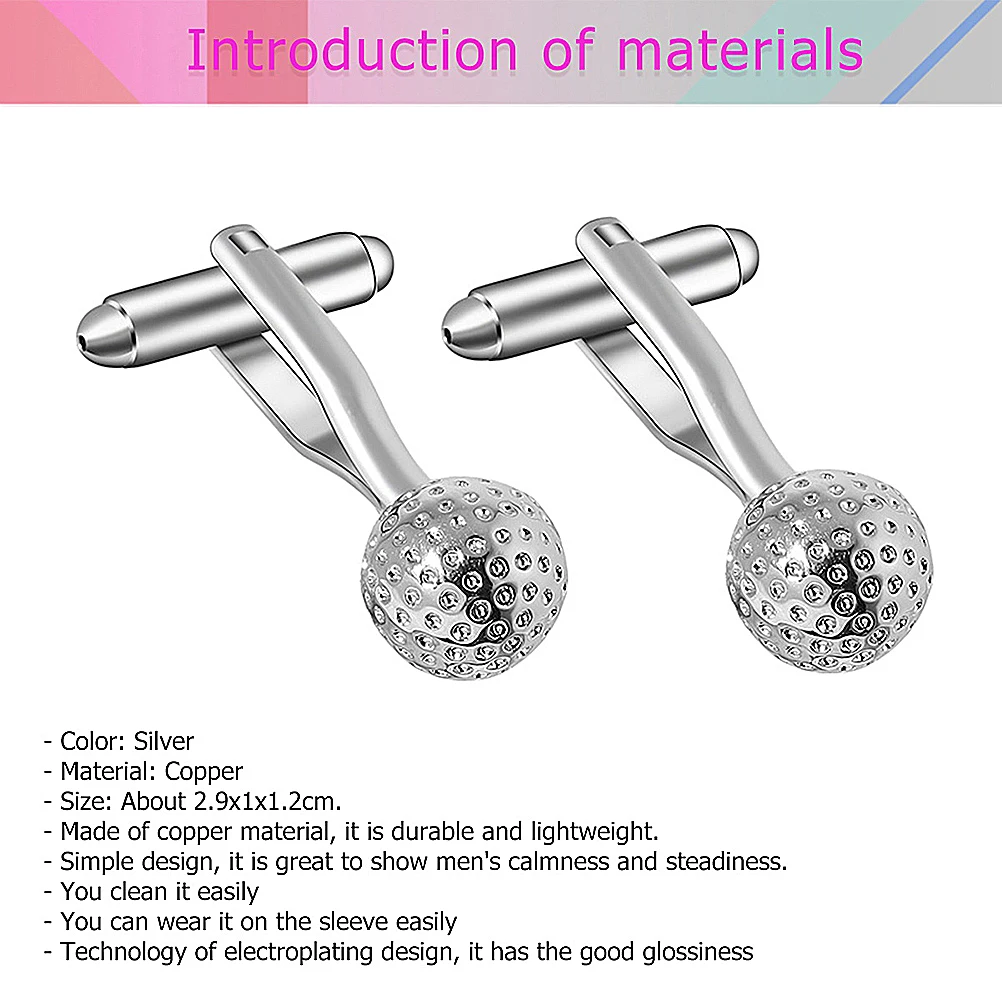 銅ボールカフスリンク耐久性のある軽量ビジネススリーブボタン男性用電着光沢のある金属カフスゴルフスリーブ