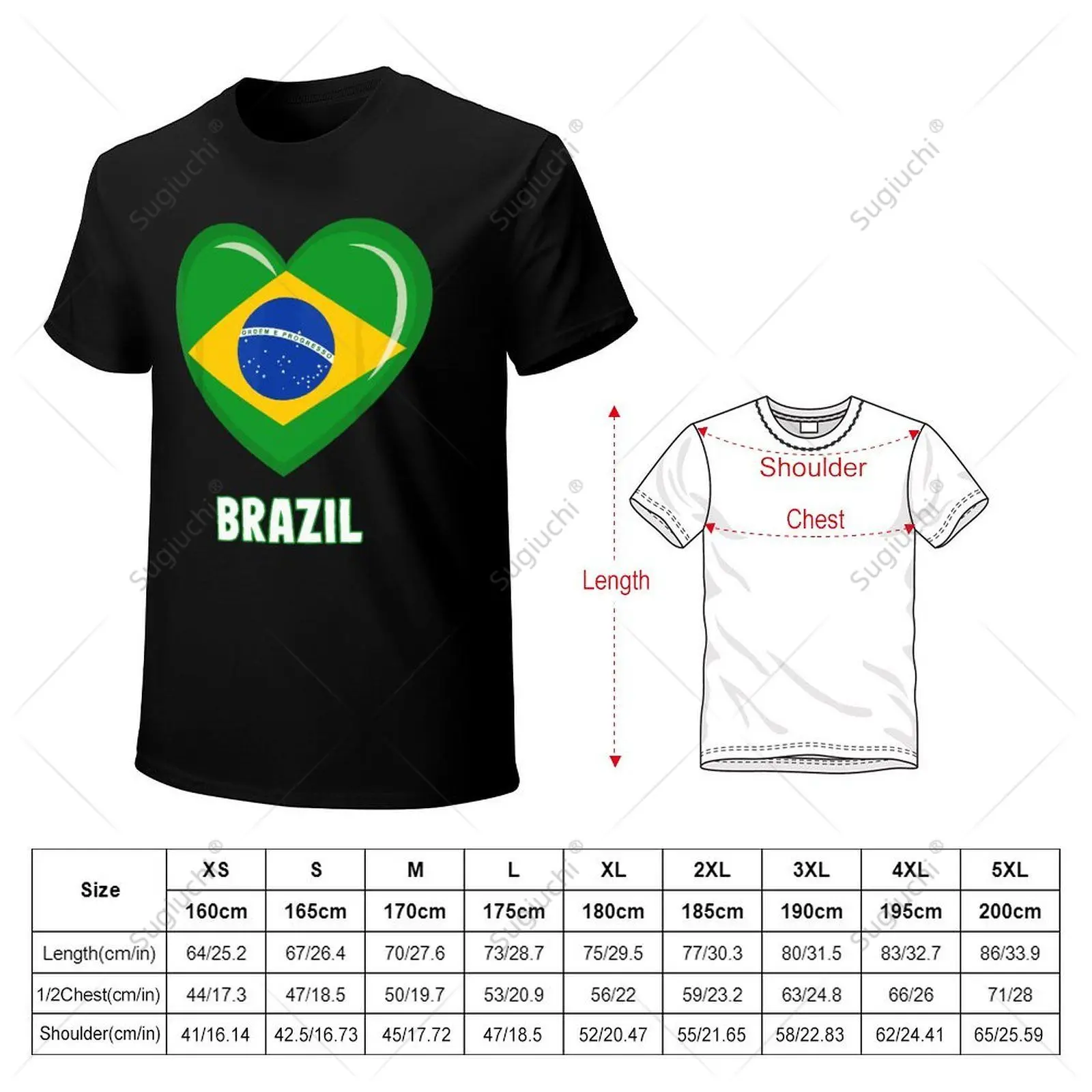 Camiseta brasileña con bandera de Brasil para hombre y mujer, camisa Unisex con corazón, 100% de algodón