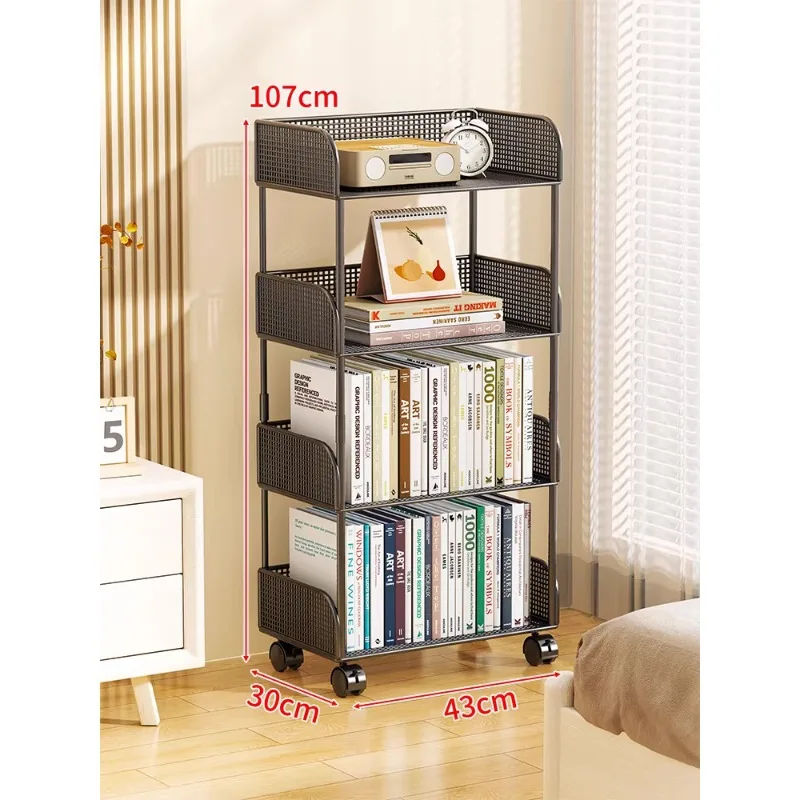 Wheeled Freestanding Bookcase Multi Layer Office Desk Side Storage Bookshelf Bedroom File Cabinet Book Rack for Home & Office
