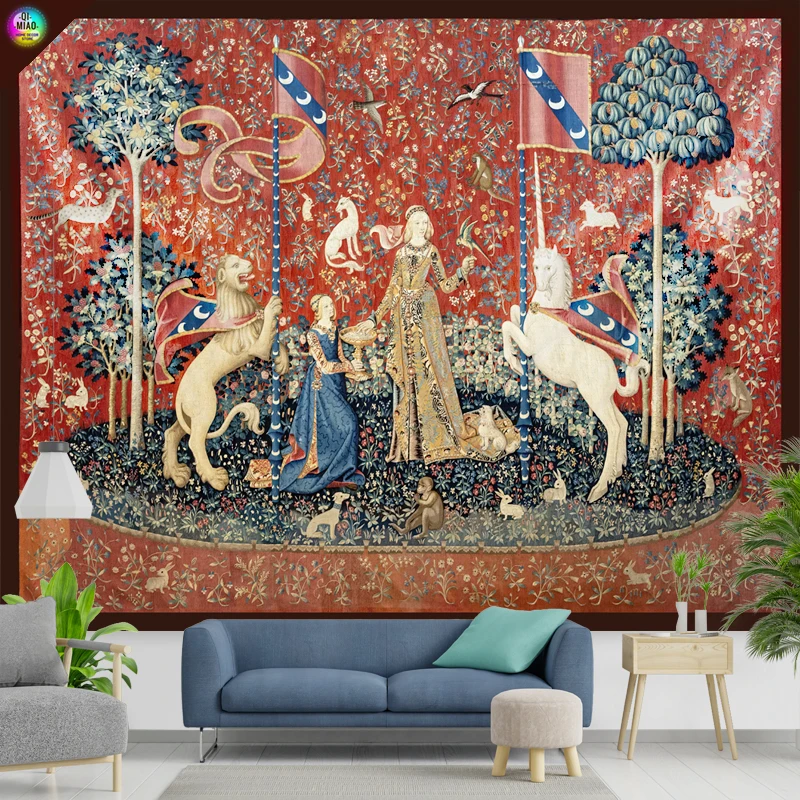 THE TAPESTRY OF THE LADY AND THE UNICORN THE LATE MIDDLE AGES Tapestry Home Deco Bohemian Wall Hanging Decoration   Room Decor