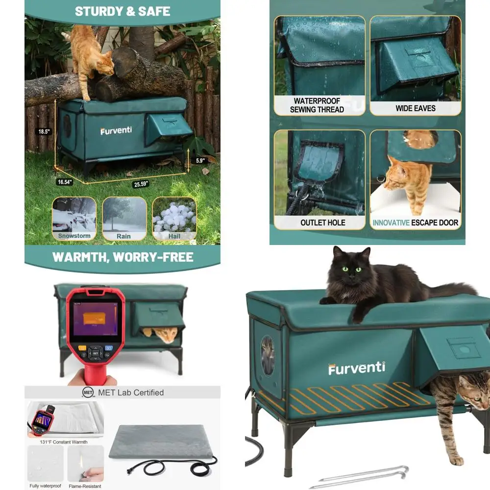 

Insulated Outdoor Cat Shelter with Waterproof Heating Pad for Feral Cats (Deep Green, 25.5x16x18)