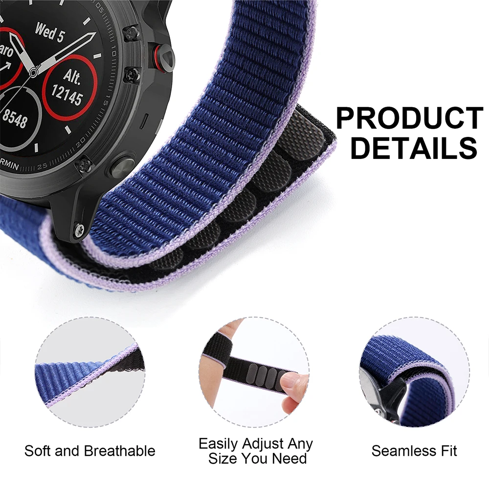 26 22mm Hook Loop Nylon Strap For Garmin Enduro 2 Smart Watch Band Fenix 7 EPIX 7X Fenix 6X 6Pro 5X 5/MK2i/955 945  Wristbands