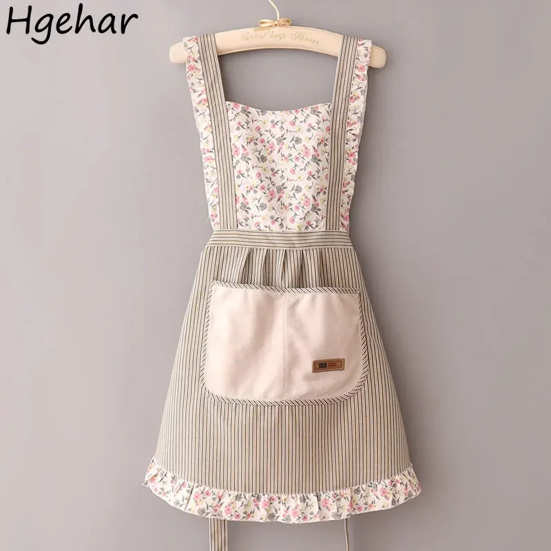 Sleeveless Apron Women Floral Cooking Cleaning Oil-proof Housework Wear-resistant Anti-fouling Aprons Household Kitchen Tools