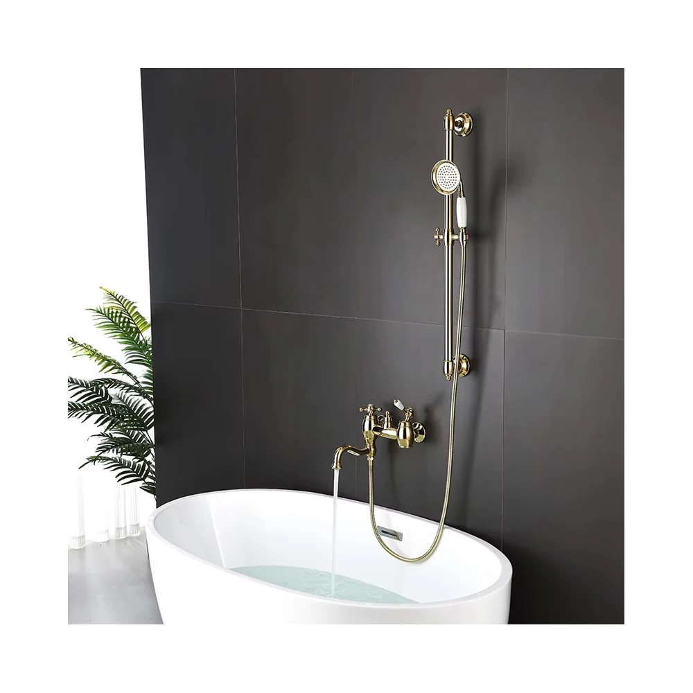 New Design Simply Wall Mounted Mixer Shower Bathtub Faucet With Handheld Shower Head Gold Waterfall Shower Set