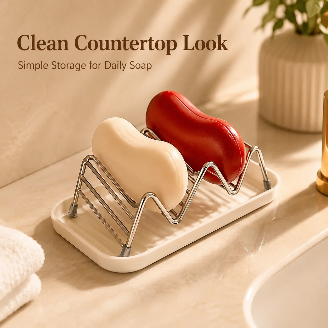 Stainless Steel Soap Dish with Drain Tray Wave Soap Holder for Bathroom Countertop Removable Drip Tray Soap Saver Rack Stand