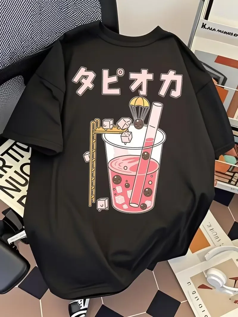 Kawaii Peach Juice Box Graphic T Shirt Japanese Harajuku Style Tops Women Trendy Aesthetic Casual Loose Short Sleeve Tee