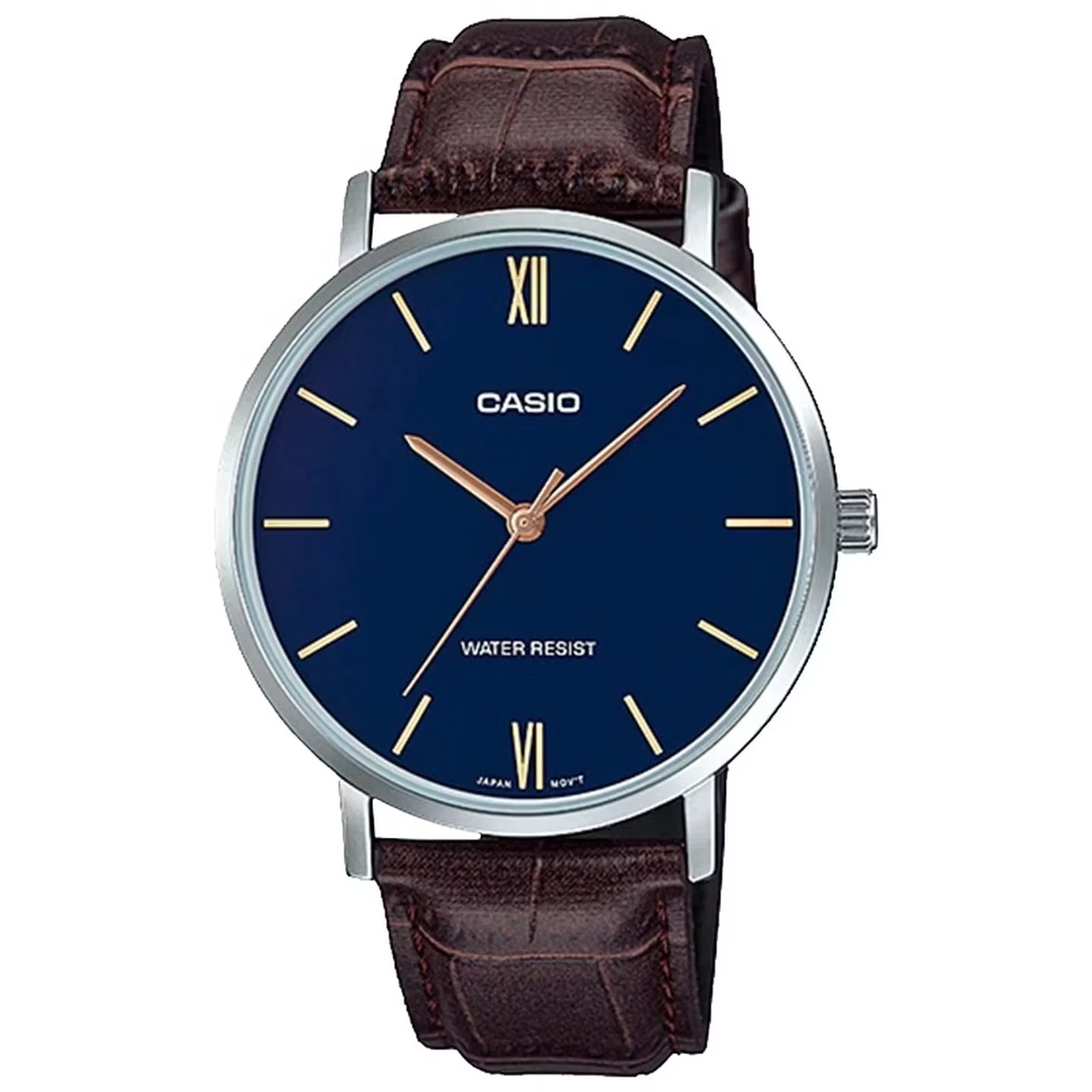 

CASIO MTP-VT01L Quartz Watch for Men, Leather Band, Stainless Steel Case, 30M Waterproof, Slim Business Casual Timepiece