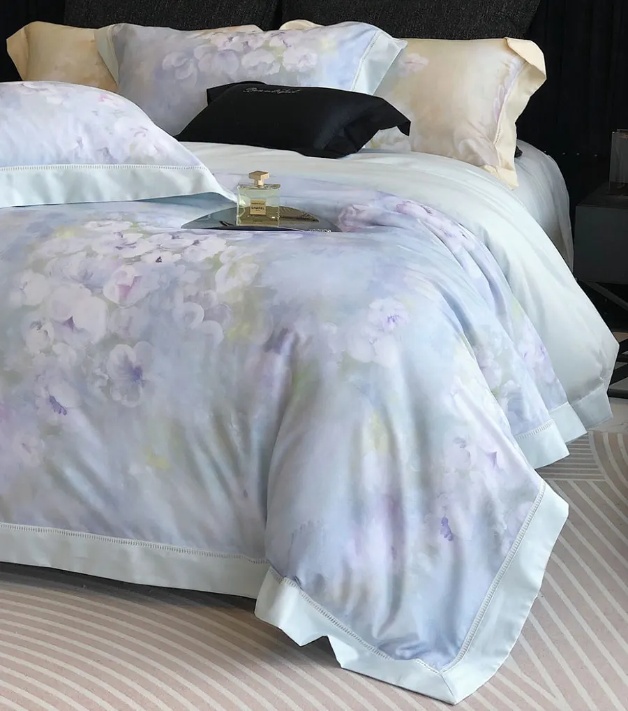 Fashion french flower blue yellow bedding set 1.5 1.8 2.0,full queen king floral home textile bed sheet pillow case duvet cover