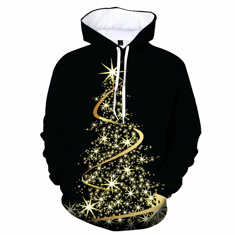 Christmas Tree Pattern Hoodie For Men Santa Claus 3D Print Long Sleeve Autumn Casual Pullover Kids Tops Hoodies Loose Sweatshirt