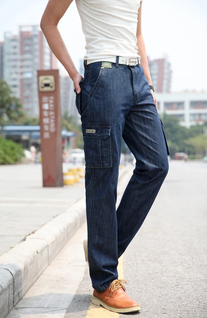 New High Quality Jeans Men Big Size 29-- 42 Casual Military Multi-pocket Jeans Male Clothes
