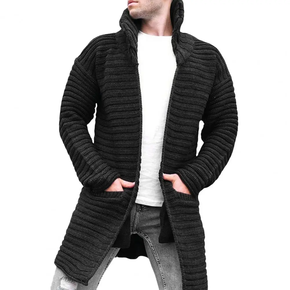 Long Sleeve Cardigan Men High Collar Cardigan Men's Knitted High Collar Cardigan Coat with Warm Pockets Stylish Mid for Fall