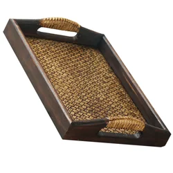 Wooden Serving Tray With Handles Natural Wood Fruit Tray For Restaurant Hotel Buffet Rectangular Tea Tray Household Storage