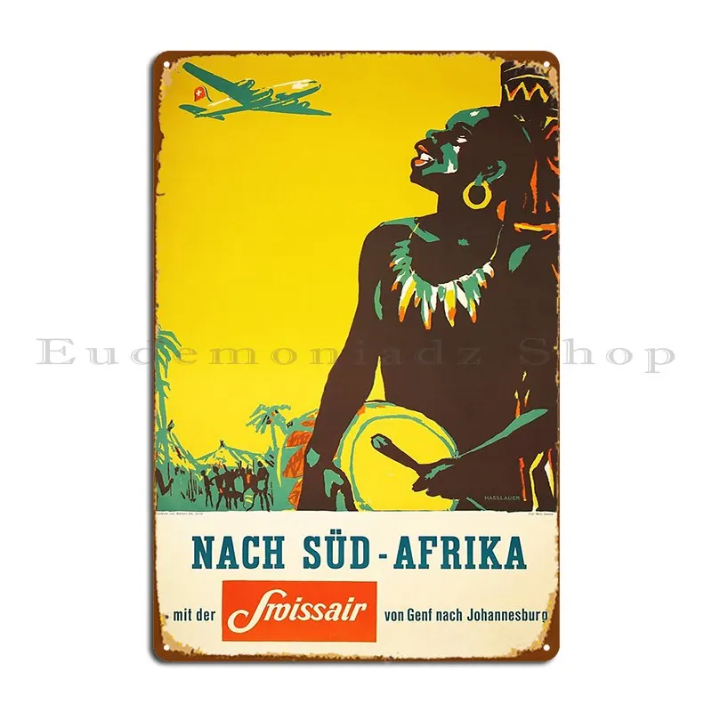 Nach Sud Afrika To South Africa From Geneva To Johannesburg Swiss Airlines 1948 Metal Sign Garage Cinema Iron Tin Sign Poster