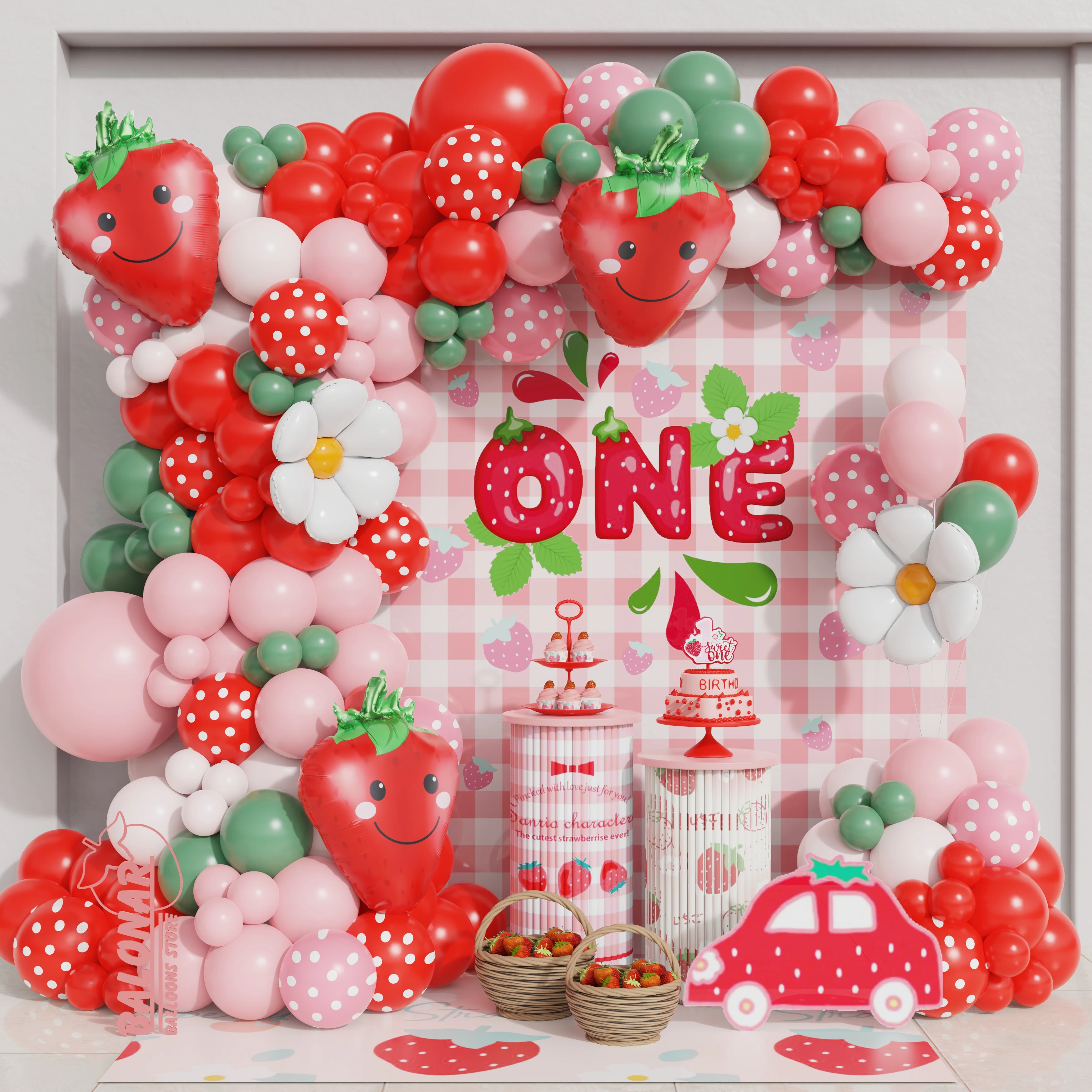 

149pcs Strawberry Party Balloon Garland Arch Kit Berry Girls 1st Birthday Party Supplies Baby Shower Strawberry Theme Decoration