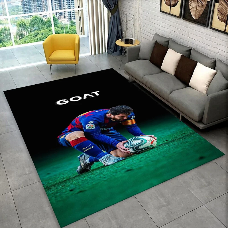 Goat M-Messi Fußball-Sportteppich für Spielzimmer, Schlafzimmer, Wohnzimmer, Sofa, Heimdekoration, Kinderspielbereich-Teppich, rutschfeste Bodenmatte