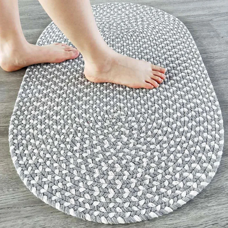 Bathroom Non-slip Door Floor Mat Area Rug Water-absorbent Toilet Doormat Cotton Yarn Rugs Household Foot Mats Oval Pad