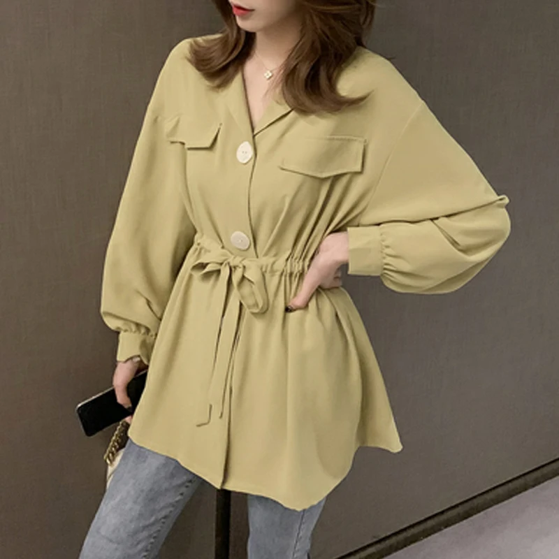 Women Trendy Lace Up Elegant Button Up Shirt Casual Street Chic Loose Blouse Solid Long Sleeve Tops Spring Autumn Korean Blusas