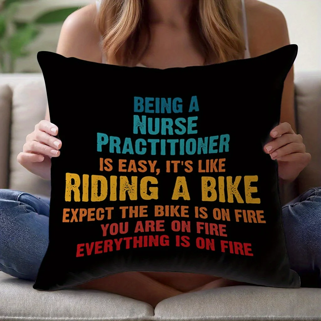 Nurse Practitioner Funny Pillow Cover Single Sided Colorful Text Black Background Zipper Washable Decorative Cushion 18x18 Inch