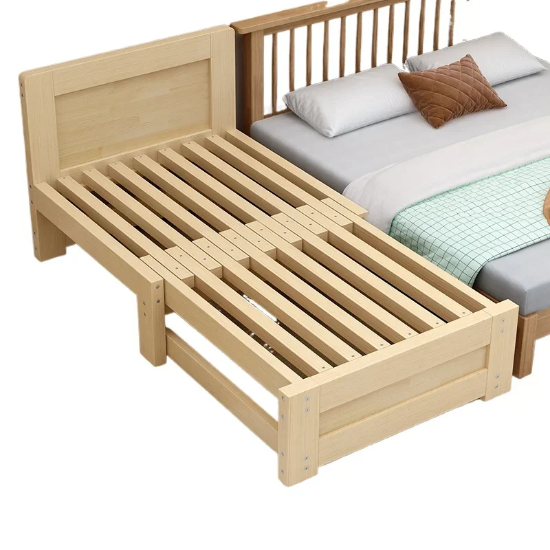 Solid wood sofa folding bed dual-purpose bedroom small apartment tatami single bed with guardrail push-pull telescopic