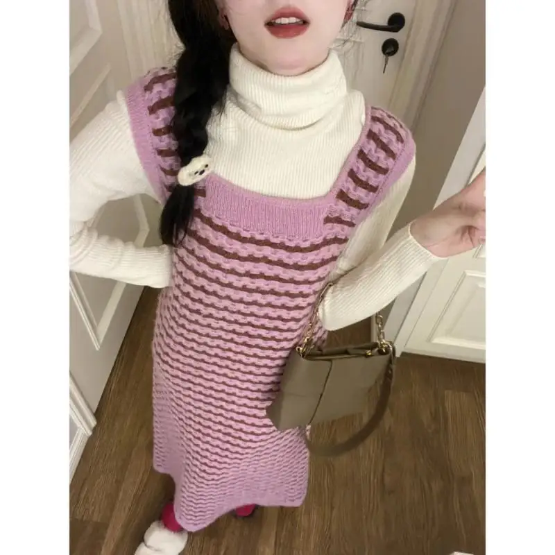 여성용 니트 민소매 드레스 파티 웨딩 여성 여름 블링 레이스 펀칭 하라주쿠 청소년 플랩 신축성 하이스트리트