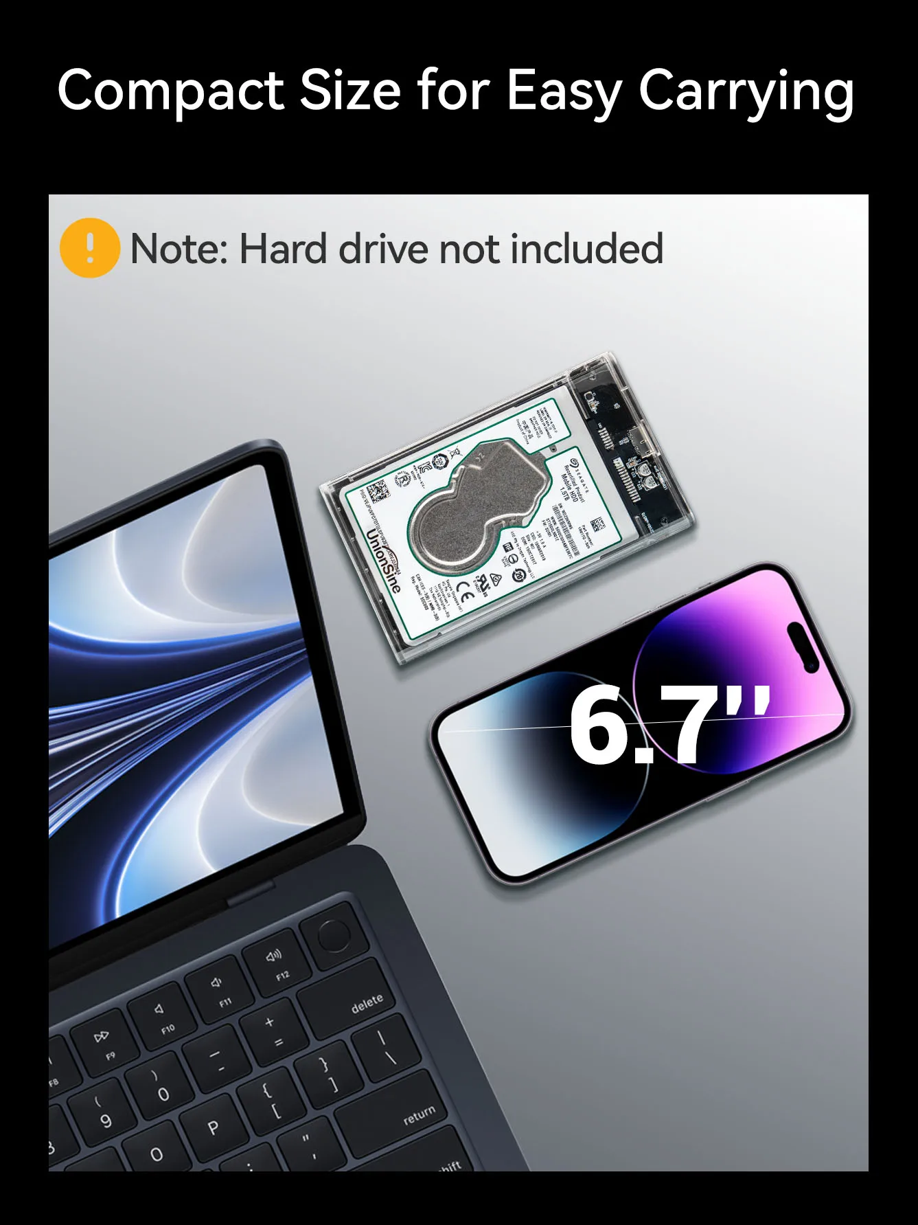 UnionSine Transparent 2.5 Inch SATA Hard Drive Enclosure USB 3.0 HDD SSD Case 6Gbps External Disk Box For 7‑9.5mm SATA HDD SSD