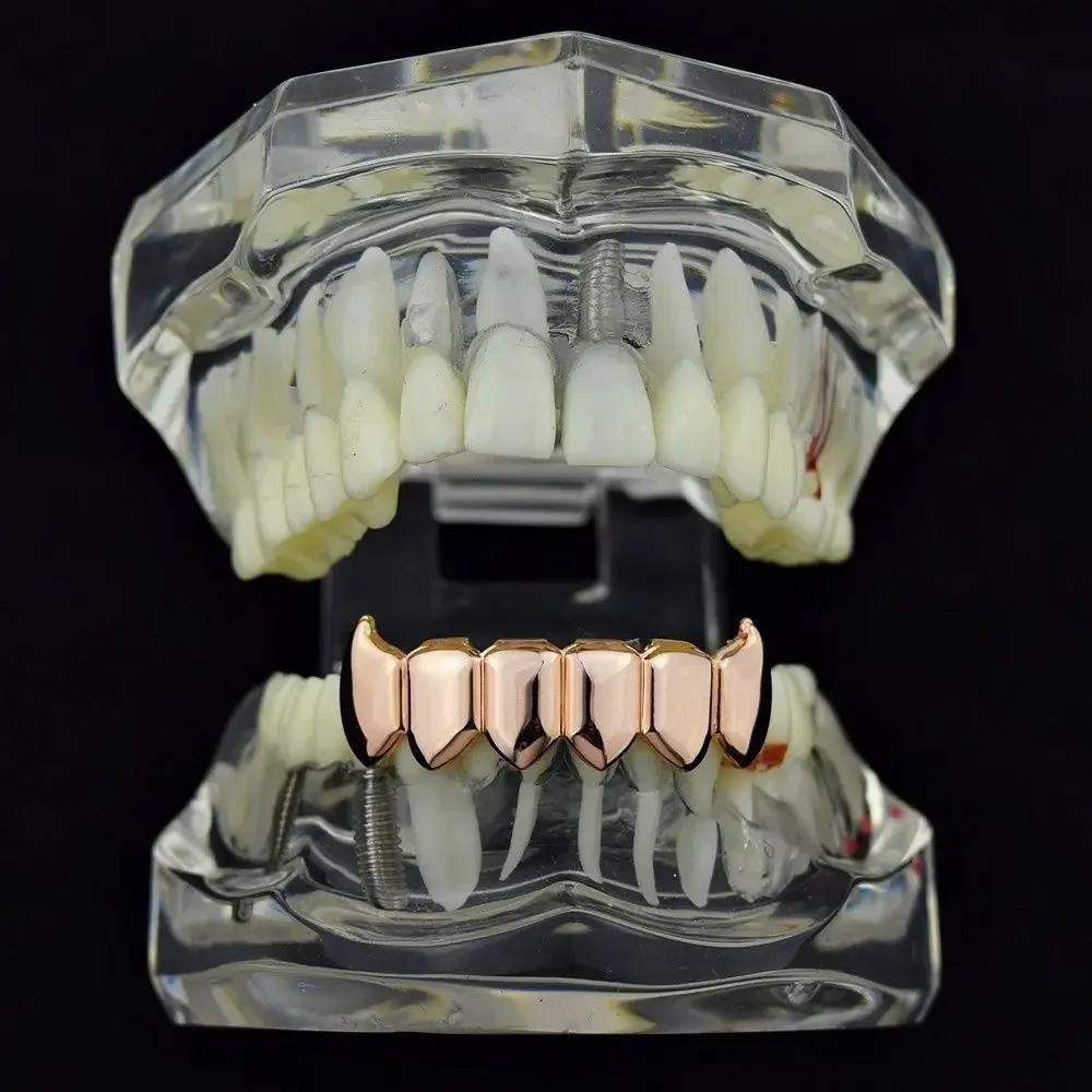 Gold Silver Plated HIP HOP Teeth Grillz Top & Bottom Grills Set With Silicone Real Shiny Vampire Tooth Sets