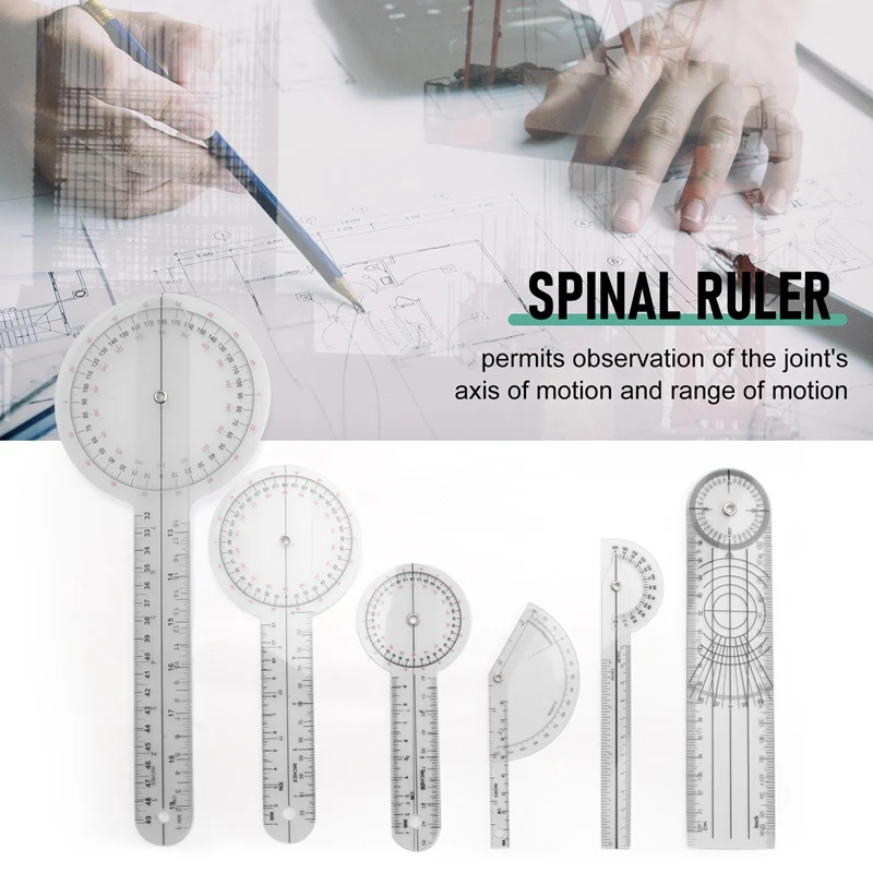 6Pcs Spinal Ruler Spinal Finger Goniometer Protractors Multi-Ruler Angle 180/360 Degree Measuring Tool