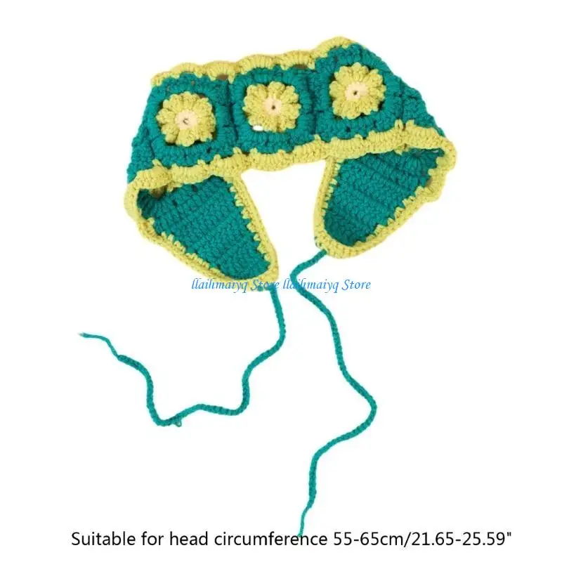 573B محبوك مطاطا باندانا الفتيات الساخنة زهرة نمط قابل للتعديل الكروشيه هيرباند