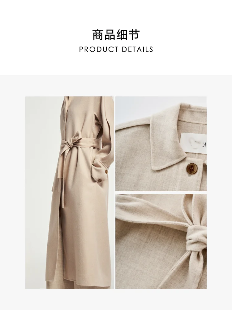 Luxo leve lã de ovelha outono e inverno casaco feminino cinza único breasted cashmere lapela casaco longo temperamento simples