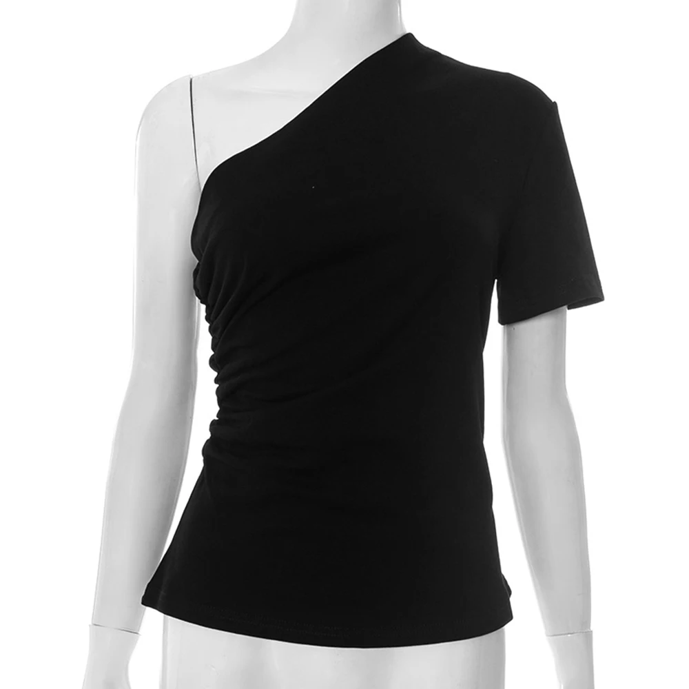 صيف 2025 المرأة مثير تنوعا بلون واحد الكتف سترة غير رسمية تي شيرت قمة الموضة مريحة الإناث الشارع الشهير