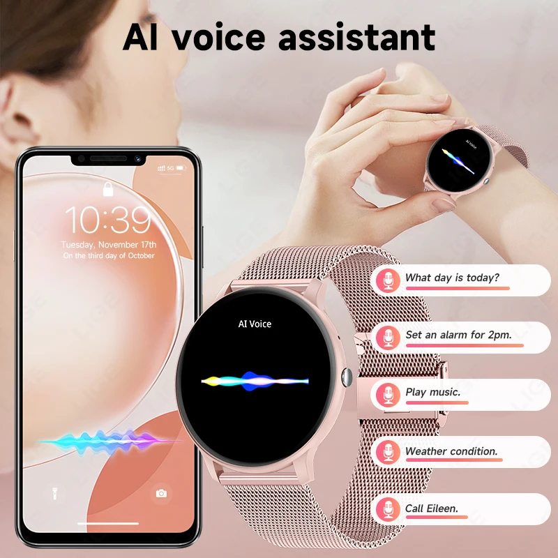 Lige bluetooth chamada relógio inteligente feminino mostrador personalizado relógios de aço masculino esportes rastreador fitness freqüência cardíaca smartwatch para android ios