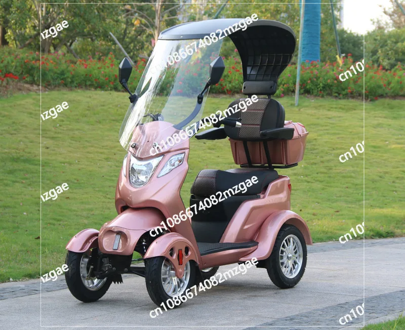 دراجة ثلاثية العجلات كهربائية شبه مغلقة لكبار السن، سكوتر مزدوج المقعد بأربع عجلات للمساعدة في المنزل للمعاقين