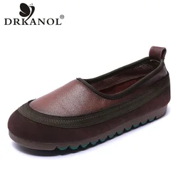 DRKANOL Handmade Mixed-color Women Loafers Shallow Genuine Leather Casual Slip-on Flat Shoes Women Soft Bottom Comfort Loafers