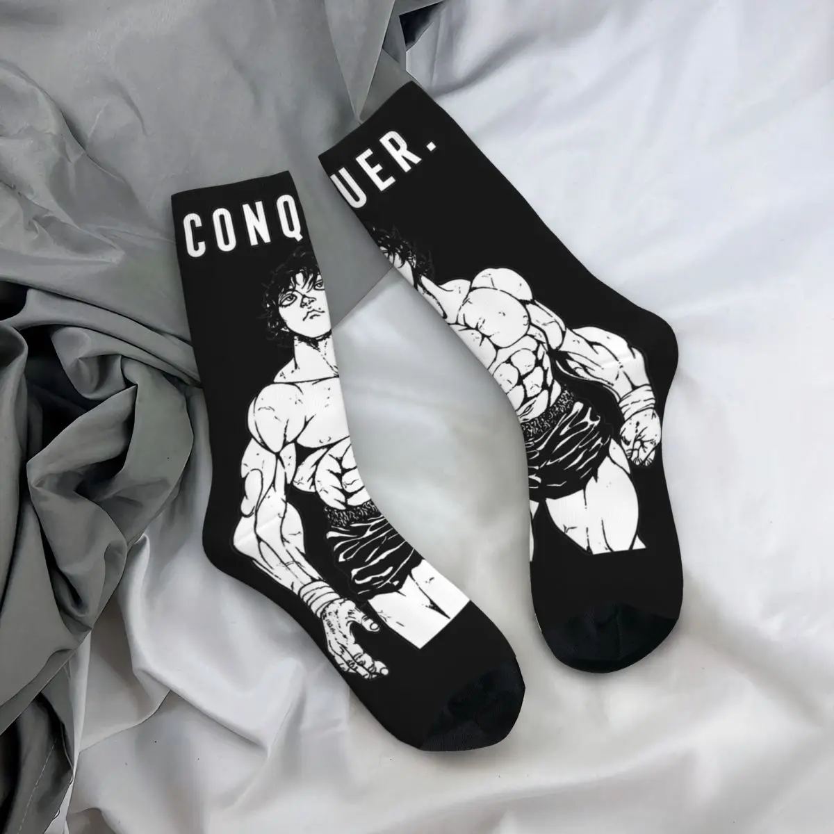 Baki Hanma Conquer Socks Men\'s Women\'s Polyester Casual Anime Socks Novelty Spring Summer Autumn Winter Socks Gifts