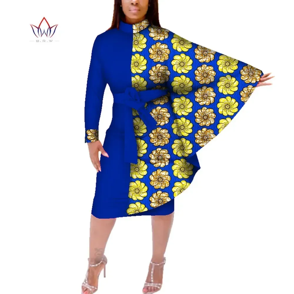 Fashion Autumn African Women Bat Sleeve Dress Traditional African Wax Print Dashiki Patchwork Dress for Women Vestidos WY385