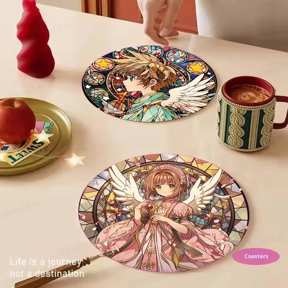 Cardcaptor Sakura Themed Wooden Coaster Creative Heat-Resistant Non-Slip Table Mat, Suitable for Protecting Desktop