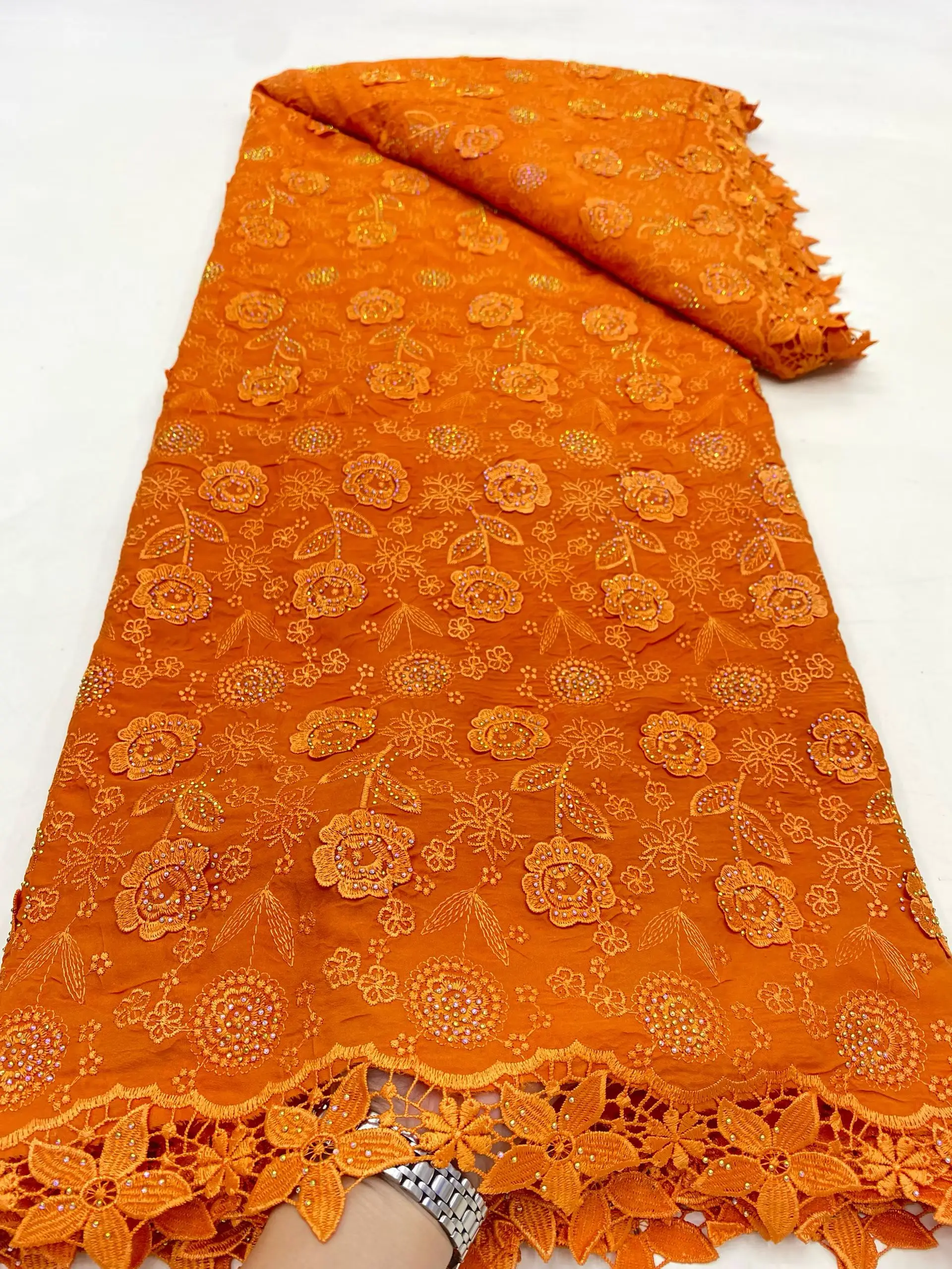 Latest Orange 3D French Lace Fabric Stones 2025 High Quality African Nigerian Lace Fabric For Women Party Dress Sewing KDP25150