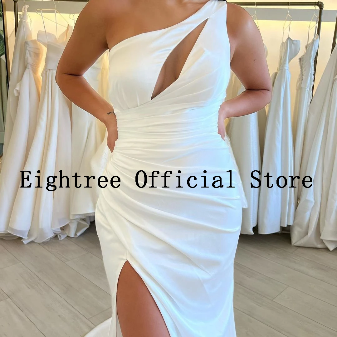 Eightre White Mermaid Wedding Dresses One Shoulder Satin Bride Dress 2022 Bobo Beach High Split Wedding Evening Gowns Plus Size